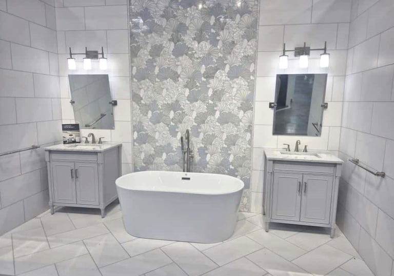 Luxury bathroom with freestanding tub and dual vanities by JWJ Home Services in Massachusetts.