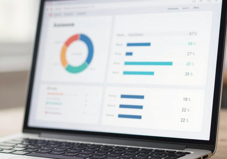 Dashboard view displaying campaign performance metrics with neon blue accents.