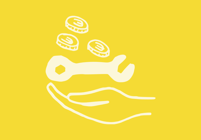 RADiologie Altenburg: Spenden Spende offene Hand mit Maulschlüssel und Münzen