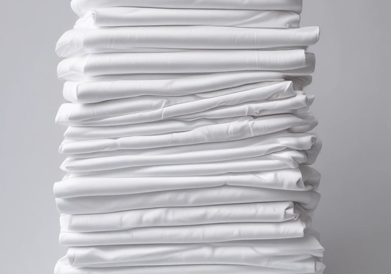 A variety of high-quality linens displayed for rental.