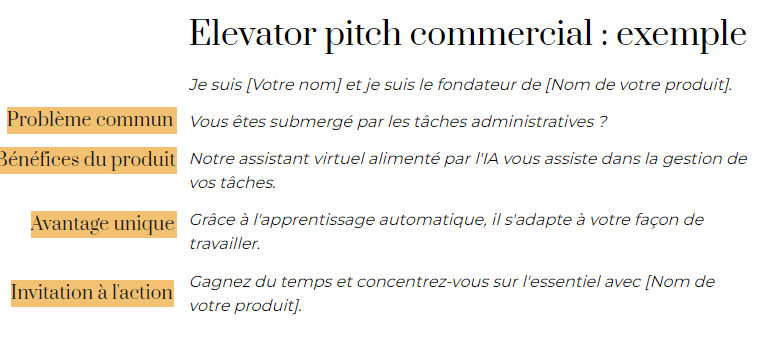 Elevator pitch commercial exemple