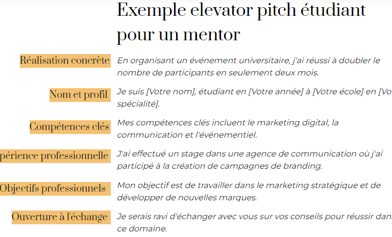 Exemple elevator pitch étudiant