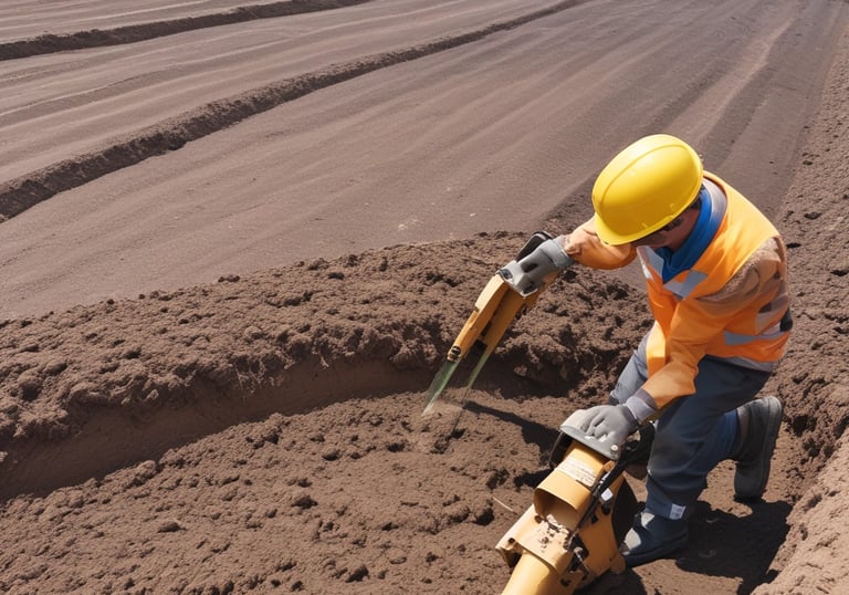 Trabajador realizando mejoramiento de suelos
