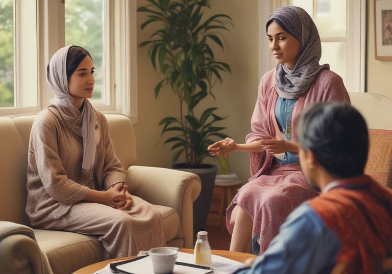 Hands are applying gentle pressure on a person's back, indicating a massage or physical therapy session. The person is lying down and wearing a gray garment.