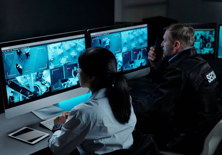 Office lobby under 24/7 watch by Remote CCTV UK cameras to prevent unauthorized building access.