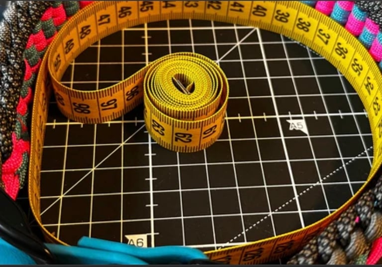 Collar de paracord medido con cinta métrica flexible