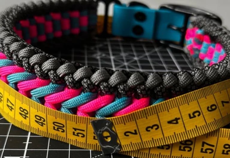 Collar de paracord medido con cinta métrica flexible