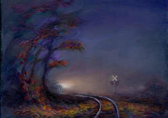 night train railroad tracks landscape