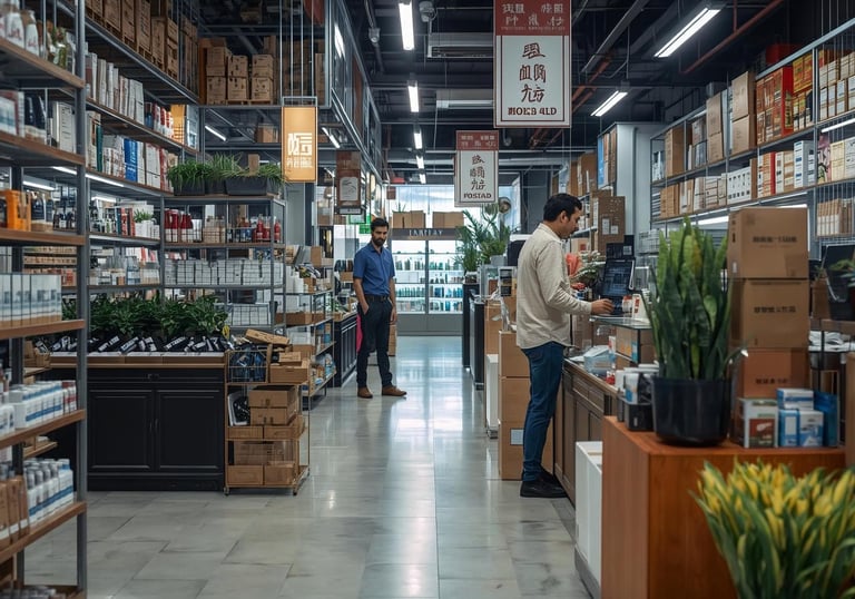 person inspecting items in a large store