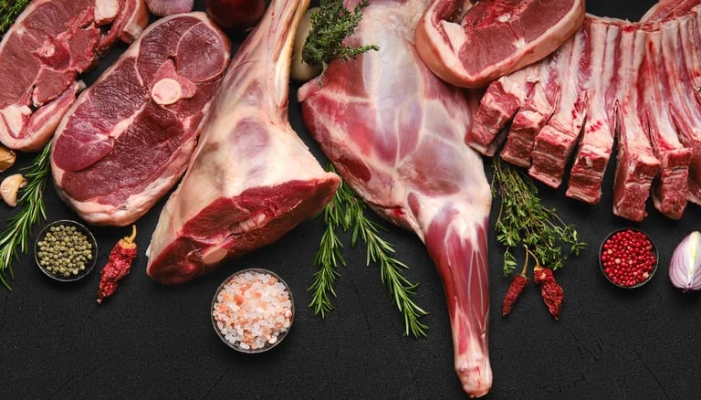 raw meat on a table with spices and spices