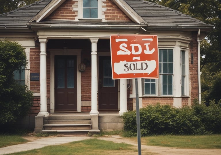 An image showing a house with a 'Sold' sign in front. Get a quick cash offer