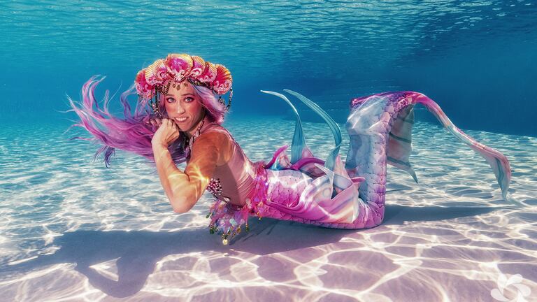 Mermaid Pixi models underwater during Netflix filming MerPeople, King and Queen of the Seas Pageant