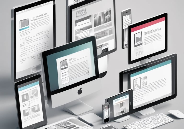 A computer screen displaying web design content and code side by side. The left side features text describing a product designer's work and experience, while the right side shows colorful, highlighted code lines on a dark background.