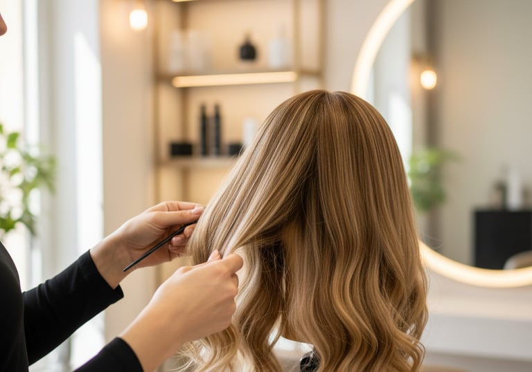 a woman is getting her hair cut by a hairdresser
