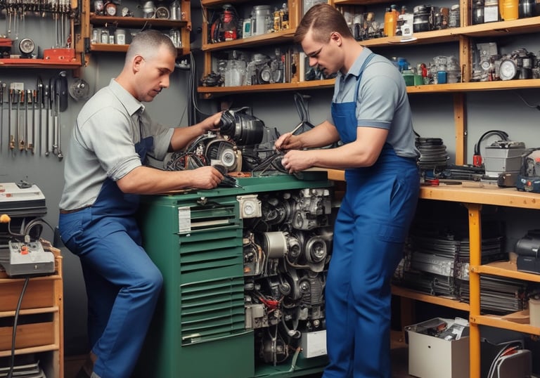 Técnico realizando manutenção em compressor de ar