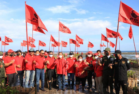 a group of people standing in front of a group of flags, PDIP