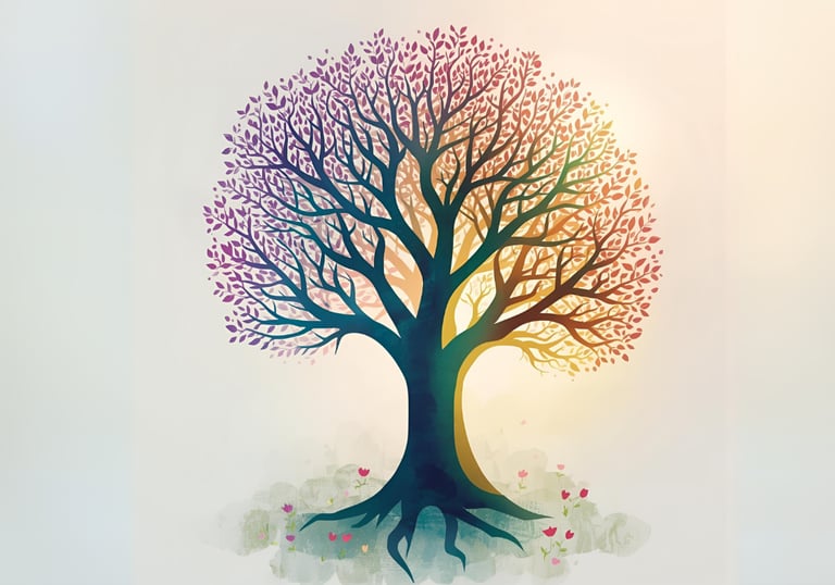 A flourishing tree with many branches, symbolising harmony & love nurtured in family counselling