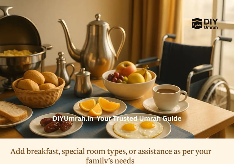 Hotel breakfast buffet and special assistance options for Umrah pilgrims
