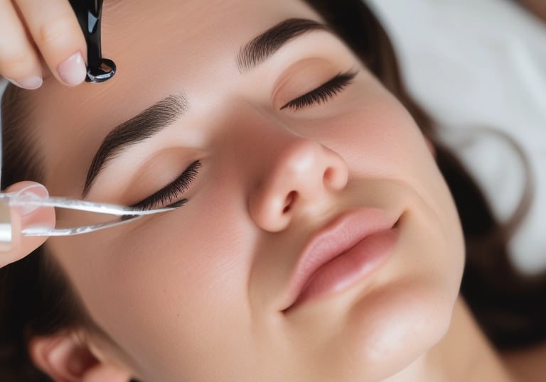 estilista realizando depilacion cejas a clienta