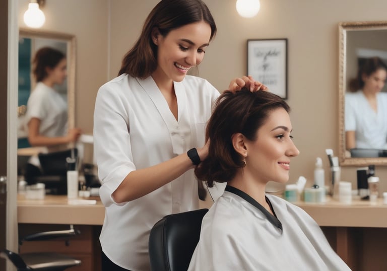 a woman getting her hair done by a hairdresser