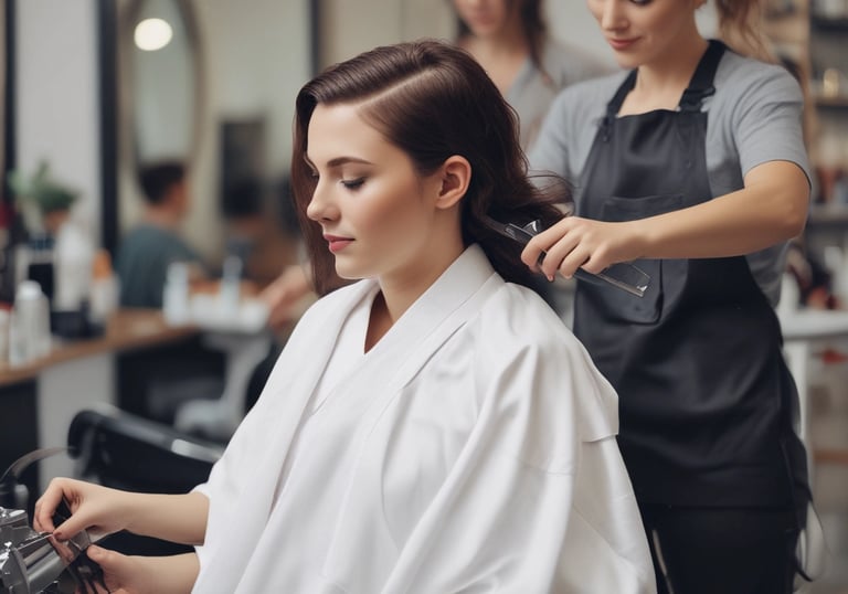 estilista peinando cabello a clienta en salón