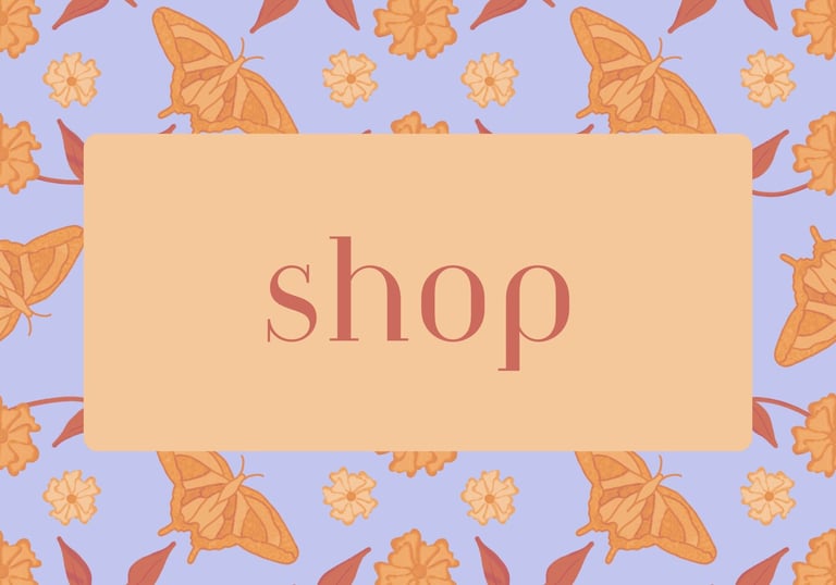 a sign that says shop with a floral pattern