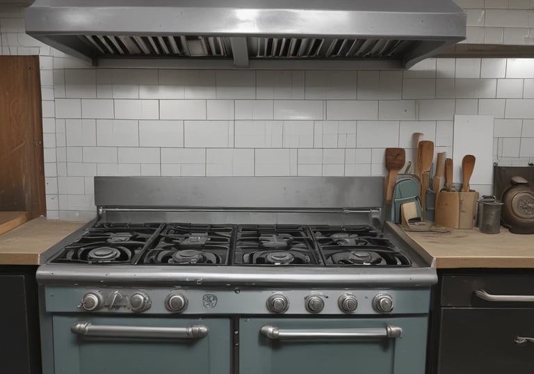 A store display with various home appliances, including vacuum cleaners and irons. The display includes several stacked boxes and products placed on shelves as well as a large digital sign displaying an advertisement. The store is well-lit with a clean, organized layout and there are people in the background near the entrance.
