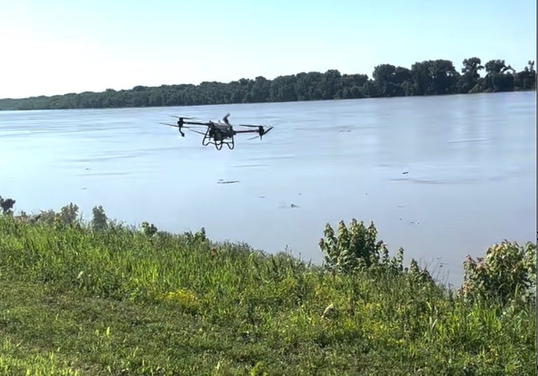 Spraying a river bank with a drone