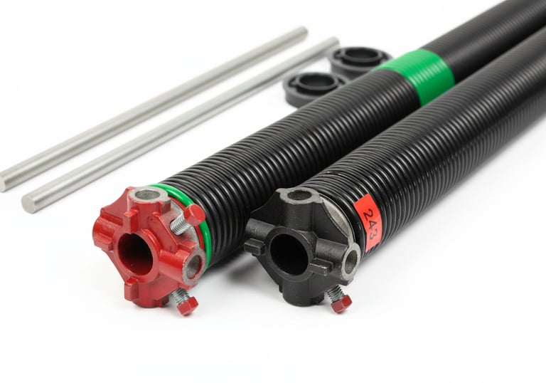 Picture of 2 garage door springs and its components