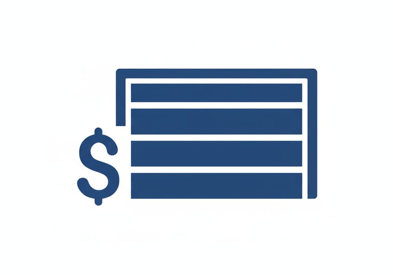 1 color graphic (blue) of a garage door and a "$" sign to represent the cost of a new garage door