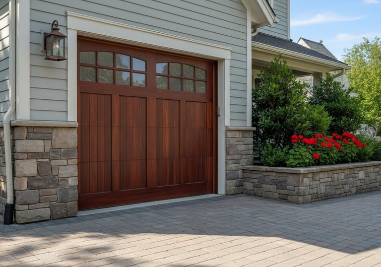 Residential home with wood garage door in Edinburg, TX