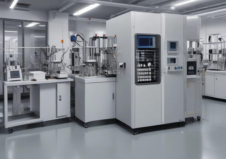 A medical device is positioned against a plain background. The machine features a screen displaying various icons and controls, likely for diagnostic purposes, and an apparatus for eye examination.