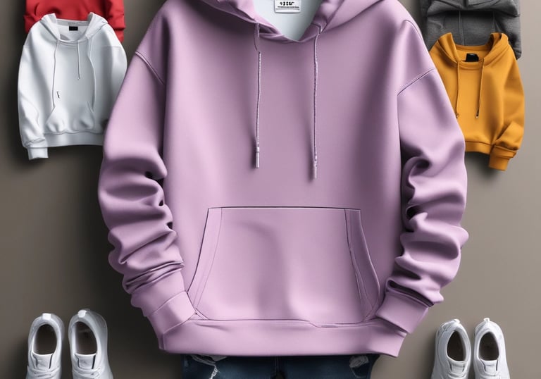 Men wearing cozy sweaters and hoodies outdoors in an urban setting.