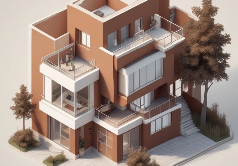 Modern architecture with a wave-like roof design stands prominently against a backdrop of traditional brick buildings. The scene is set alongside a calm waterway, with a bridge and a construction crane visible, adding an urban touch. The evening light casts a warm glow, highlighting the contrasting styles of the architecture.