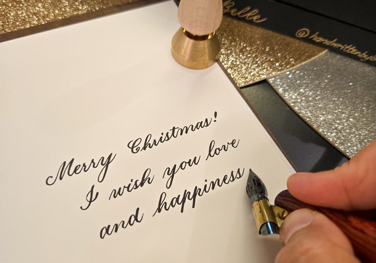 live event calligraphy on cards using calligraphy nibs by Handwritten by Belle in New York City