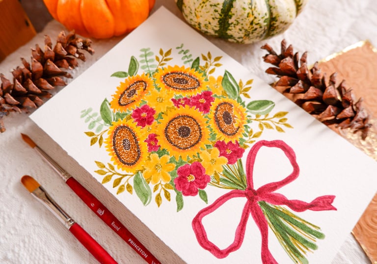 a painting of a bouquet of flowers customized by the floral illustrator Handwritten by Belle