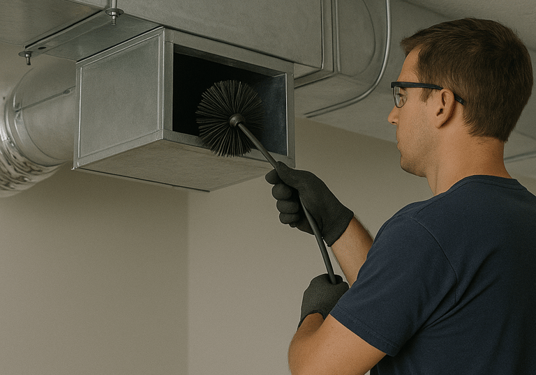 a man in gloves and gloves is holding a brush