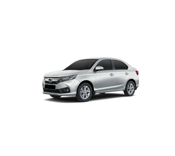 a silver Honda Amaze car parked on a white background