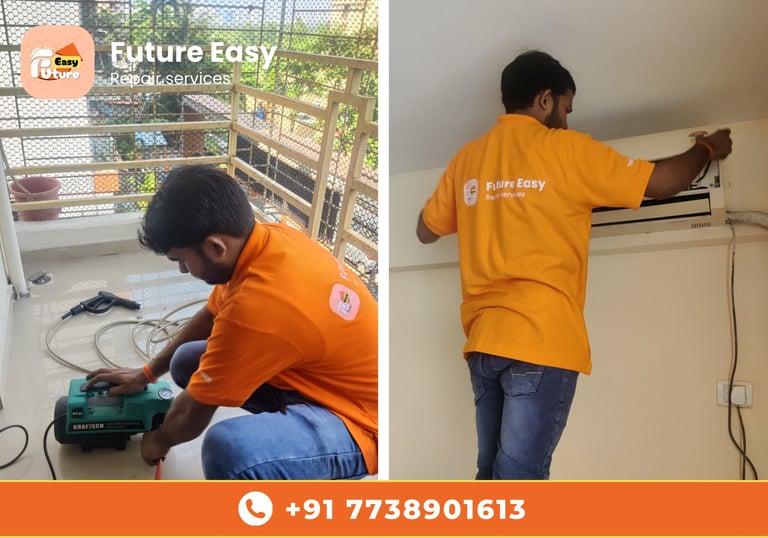 Future Easy technicians providing expert AC servicing and repair, ensuring efficient cooling solutio