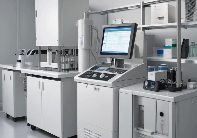 Technician calibrating a quality analyzer device in a dairy processing plant.