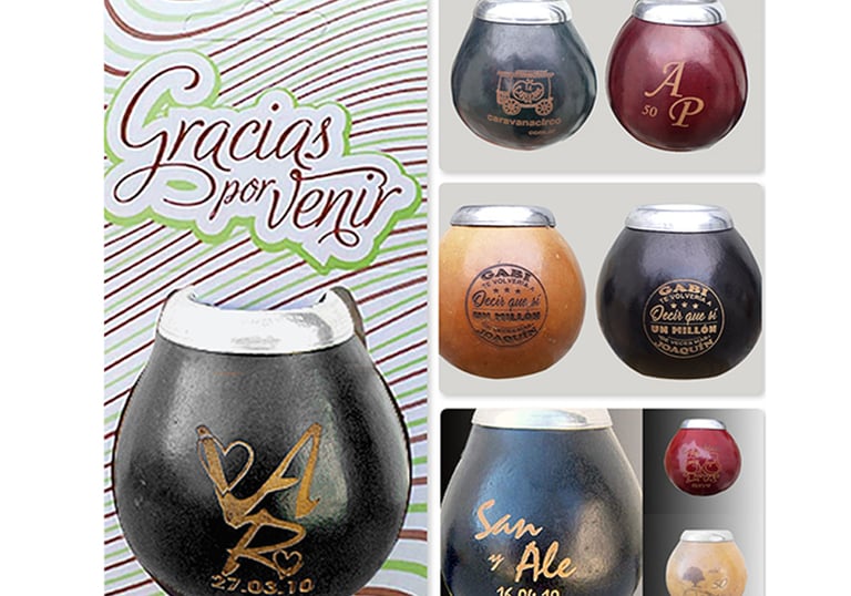 A variety of different types of mates Gourds mate with small size presentation and laser engraving