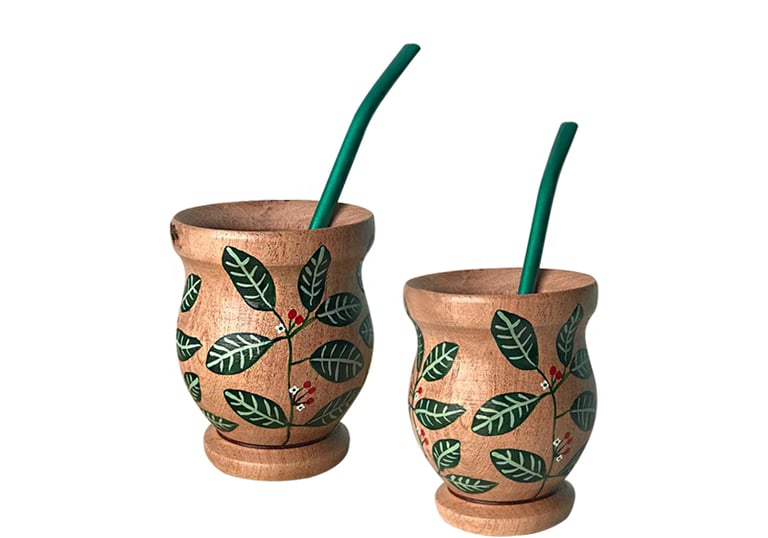 Hand-decorated carob wood mate