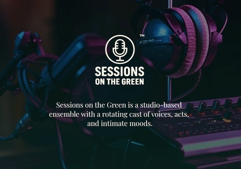 Headphones and mic in a music studio - Sessions on the Green logo design