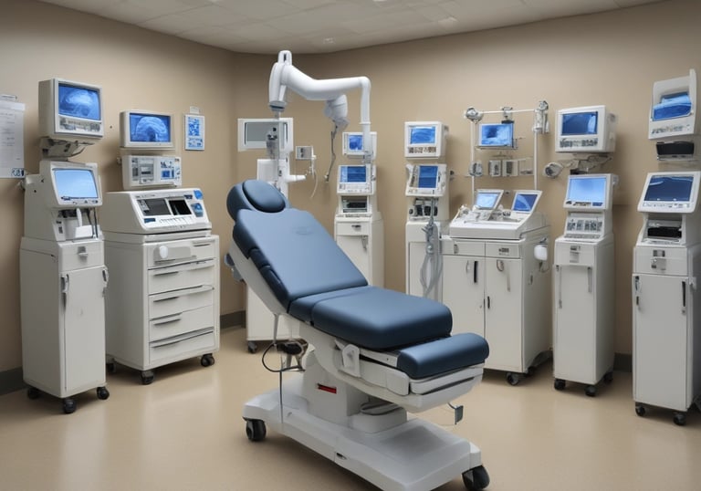 A large offshore platform with a yellow steel framework extends over the water. The site includes a deck filled with various containers, pipes, and equipment. Two workers in red outfits are visible on the platform deck. A drilling rig is centrally positioned, and there is a flame burning in the background, indicating the flaring of gas.