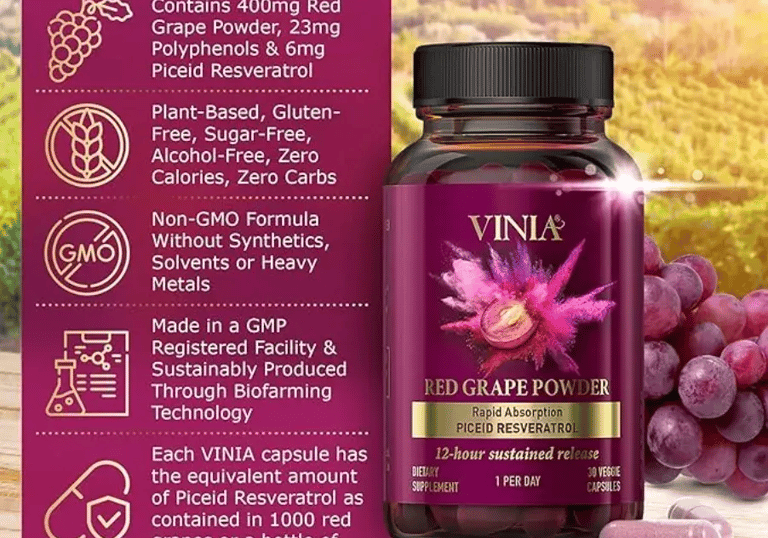 bottle of vinia red grape powder