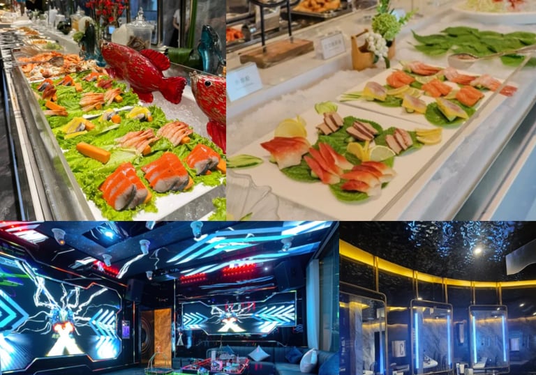 a variety of food items displayed in a restaurant