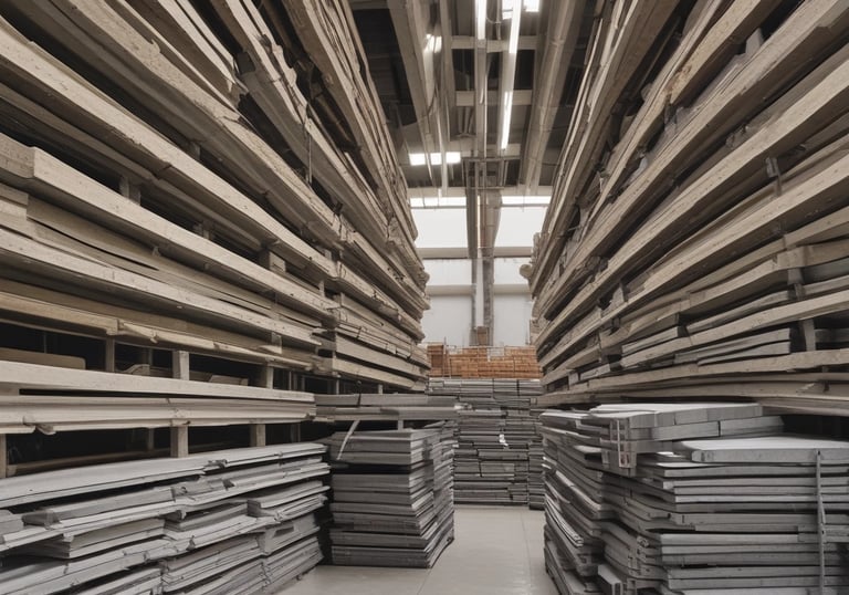 A construction worker inspecting materials at a building site.