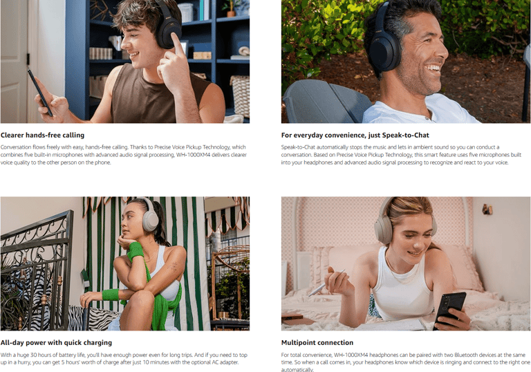 Traveler enjoying a peaceful journey with Sony WH-1000XM4 noise cancelling headphones for flying