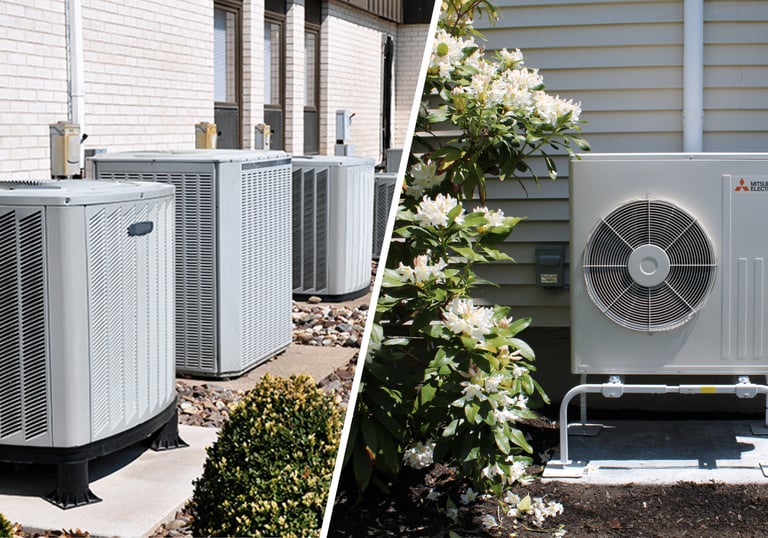 Image of air conditioning condensers and mini-split condensers installed at customers homes