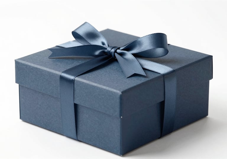 A gift box with a ribbon, representing raffles and rewards for club members. Elegant and inviting, minimalist style, using #1A202C for contrast.